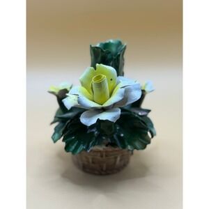 Nuova Capodimonte Porcelain Rose Flower Basket Figurine Italy Hand Painted